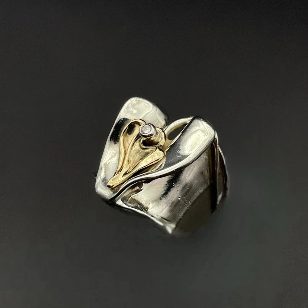 Israel Hagit Gorali Diamond Accent 14K Yellow Gold Sterling Silver Heart Ring